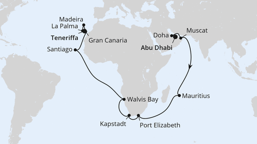 Weltenbummler von den Seychellen nach Antalya mit AIDAstella