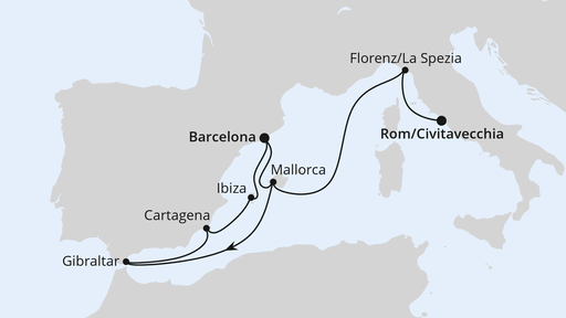 Route - Spanien, Italien & Gibraltar ab Barcelona mit AIDAcosma