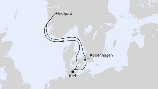 Route - Kurzreise Norwegen & Dänemark ab Kiel mit AIDAbella