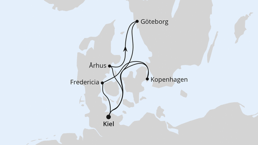 Route - Dänemark ab Kiel mit AIDAbella