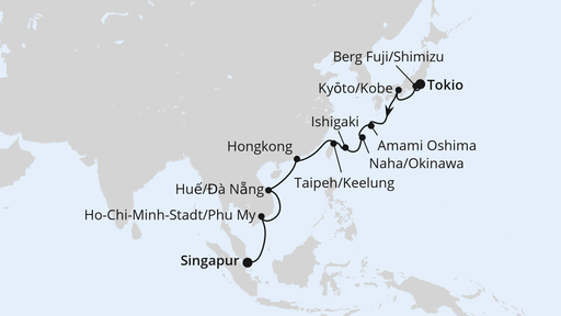 Route - Japan, Taiwan, Vietnam & Hongkong mit AIDAstella