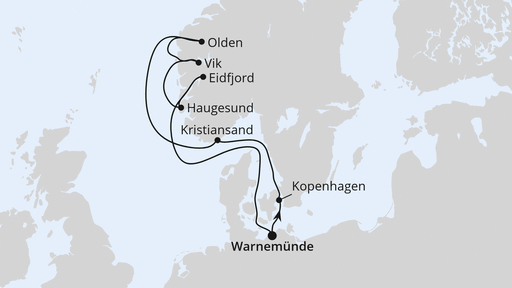 Route - Norwegens Fjorde ab Warnemünde 1 mit AIDAmar